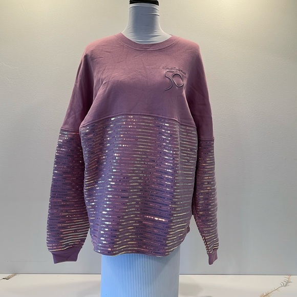 Disney Tops - Walt Disney World 50th spirit jersey lilac sequin sweatshirt limited and rare